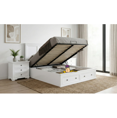 Santosh white bedroom suite with lift-up storage bed,